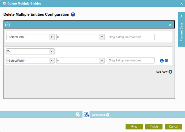 Delete Multiple Entities Configuration WHERE Clause screen