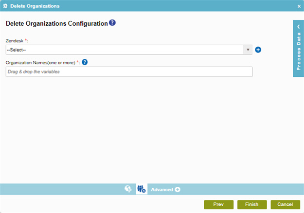 Delete Organizations Configuration screen