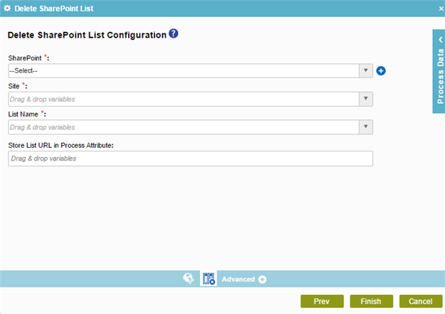 Delete SharePoint List Configuration screen