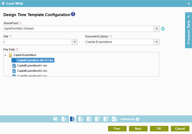 Design Time Template Configuration screen