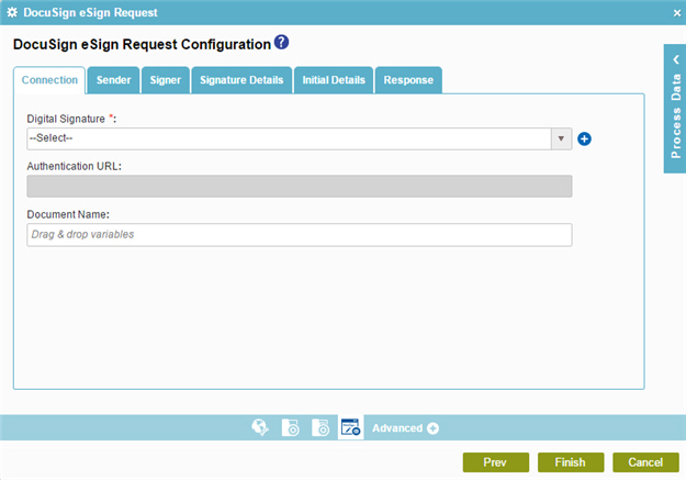 DocuSign eSign Request Configuration Connection tab