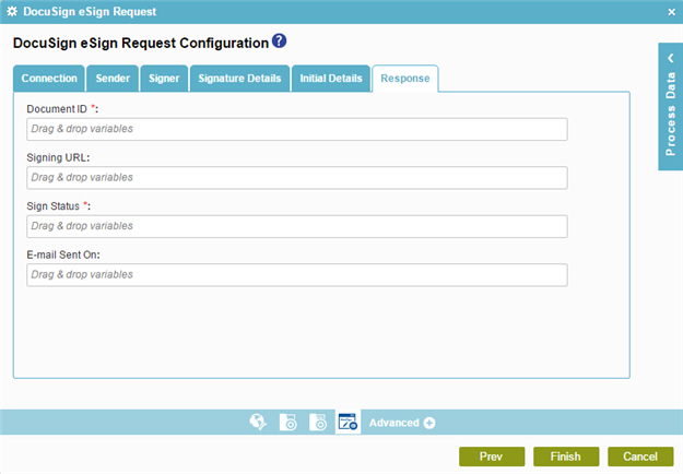 DocuSign eSign Request Configuration Response tab