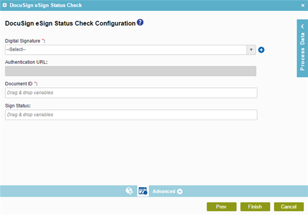 DocuSign eSign Status Check Configuration screen