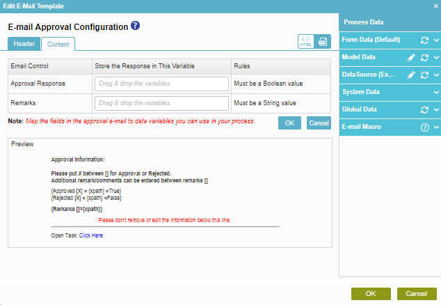 E-mail Approval Configuration screen