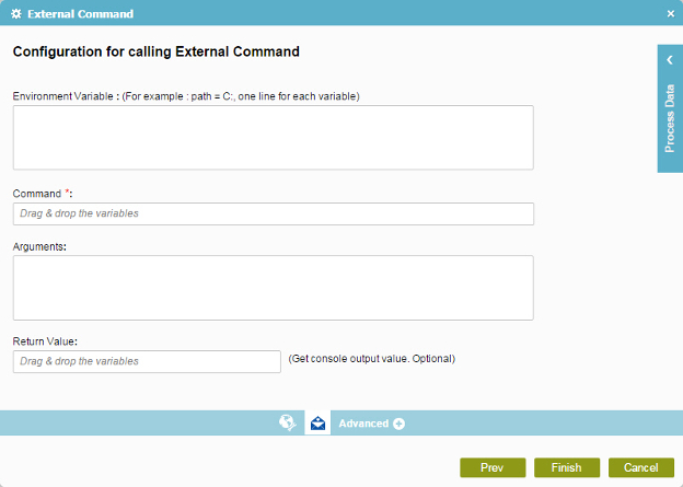 Configuration For Calling External Command screen