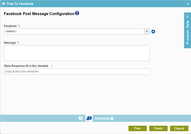 Facebook Post Message Configuration screen