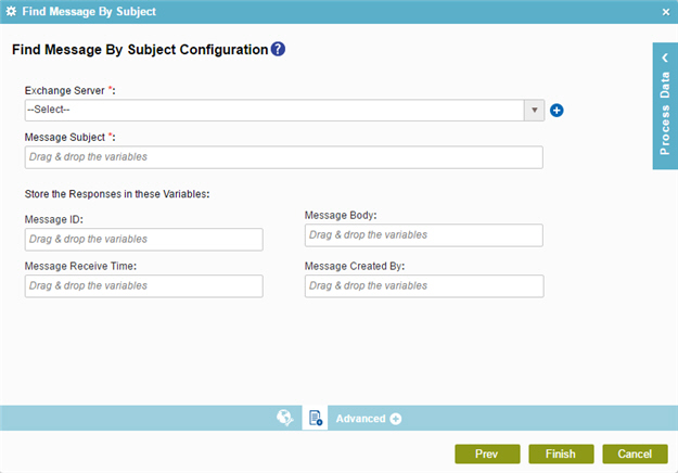 Find Message By Subject Configuration screen