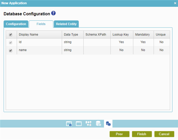 Database Configuration Fields tab