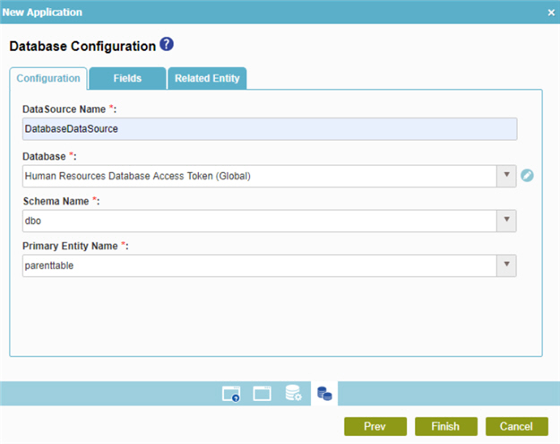 Database Configuration Configuration tab