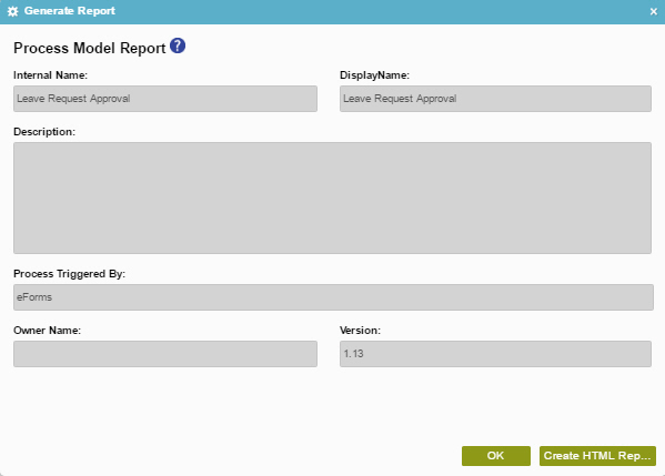 Process Model Report screen
