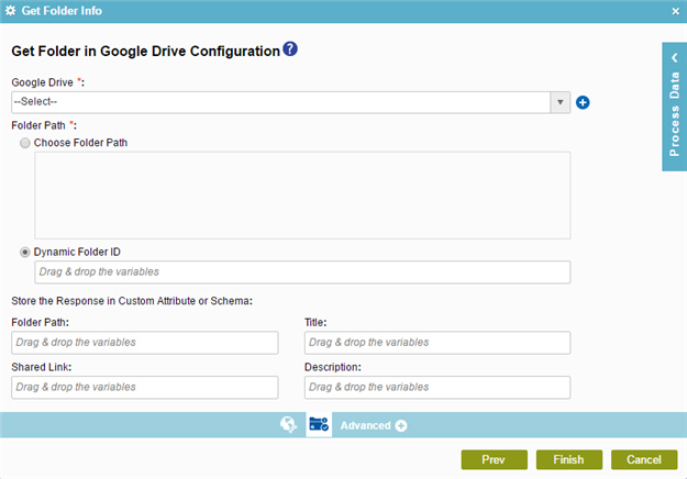 Get Folder in Google Drive Configuration screen