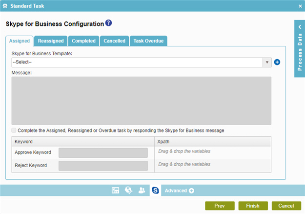 Skype for Business Configuration screen