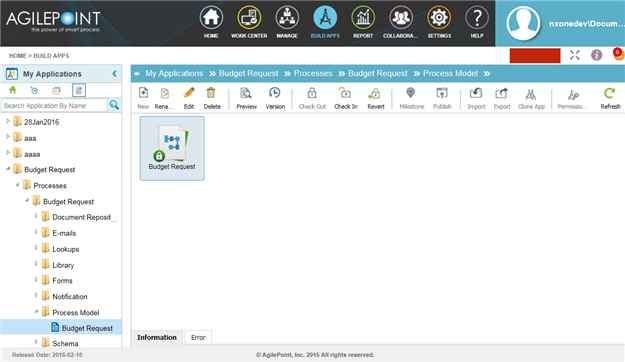 Process Model screen