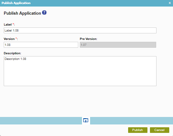 Publish Application screen