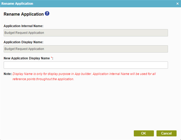 Rename Application screen
