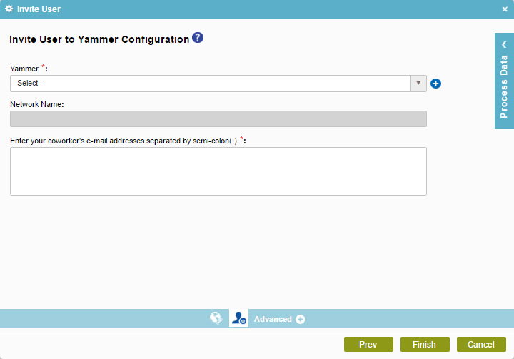 Invite User to Yammer Configuration screen