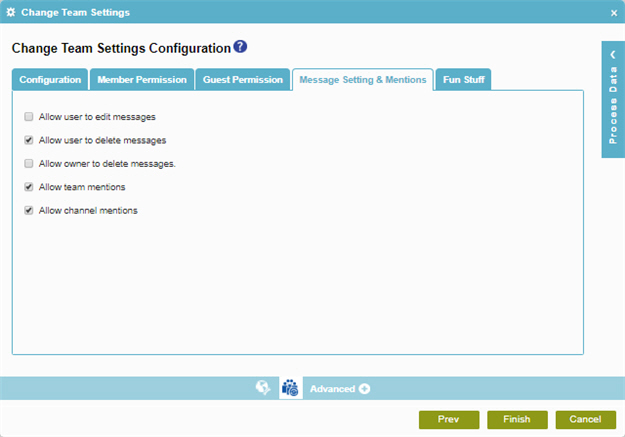 Change Team Settings Configuration Message Setting and Mentions tab