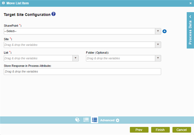 Target Site Configuration screen