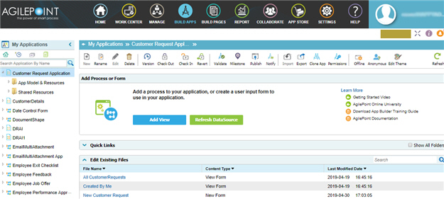 Application Explorer screen