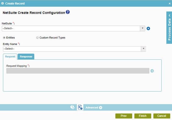NetSuite Create Record Configuration Request tab