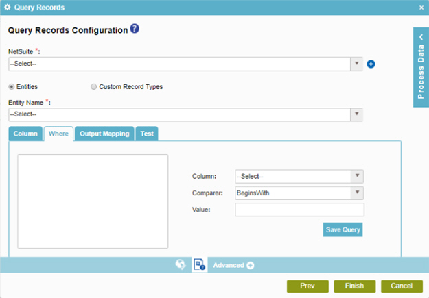 Query Records Configuration Where tab