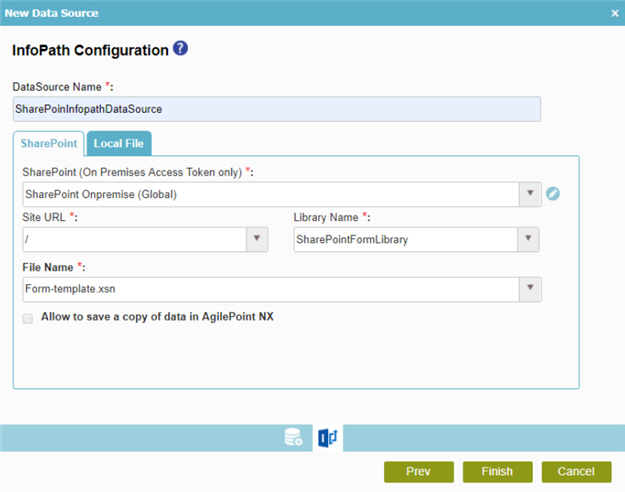 InfoPath Configuration screen