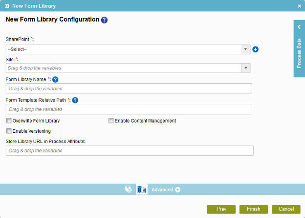 New Form Library Configuration screen