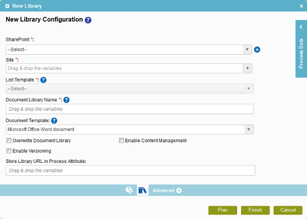 New Library Configuration screen