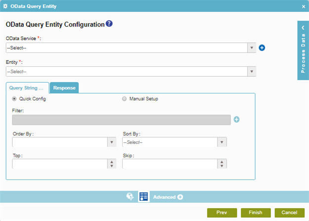 OData Query Entity Configuration Query String Options tab