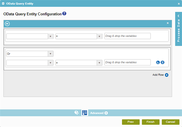 OData Query Entity Configuration Create Conditions screen