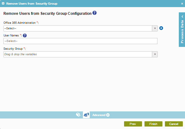 Remove Users from Security Group Configuration screen