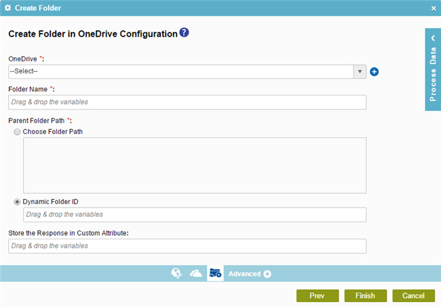 Create Folder in OneDrive Configuration screen