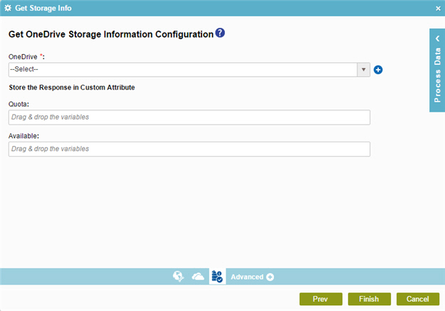 Get OneDrive Storage Information Configuration screen