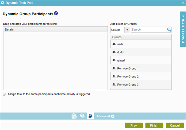 Dynamic Group Participants screen