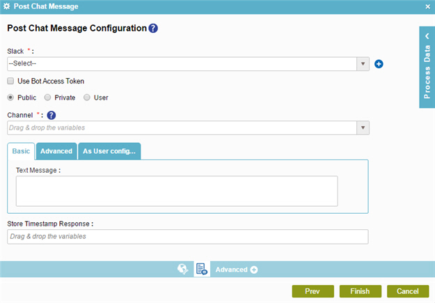 Post Chat Message Configuration Basic tab