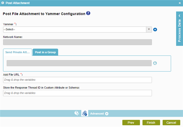 Post File Attachment to Yammer Configuration Send Private Attachment tab