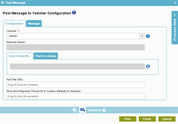 Post Message to Yammer Configuration Send Private Message tab