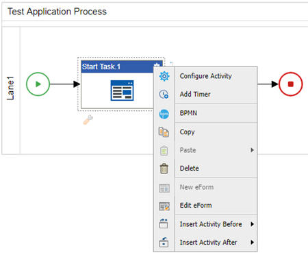 Process Activity Quick Menu screen