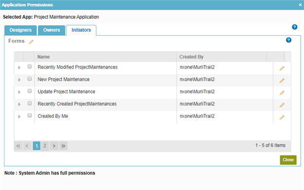 Initiators tab