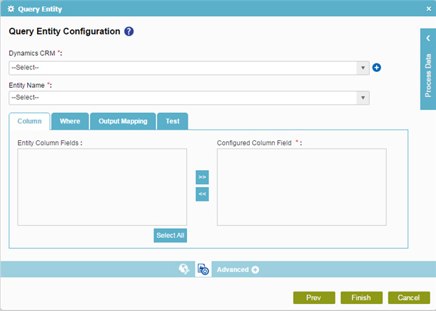 Query Entity Configuration Column tab