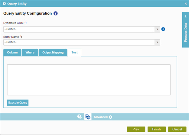 Query Entity Configuration Test tab