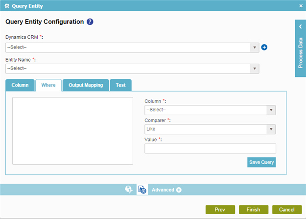 Query Entity Configuration Where tab