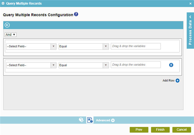 Query Multiple Records Configuration Create Conditions screen