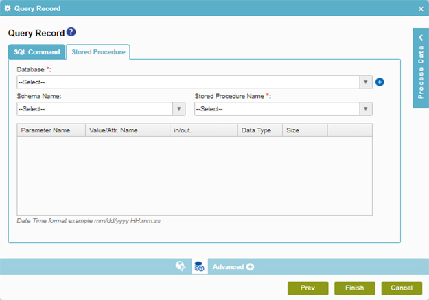 Query Record Stored Procedure tab