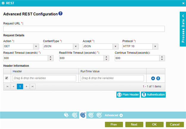 Advanced REST Configuration screen