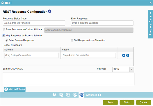 REST Response Configuration screen