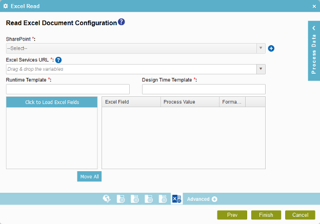 Read Excel Document Configuration screen