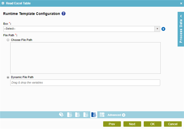 Runtime Template Configuration screen (Box)