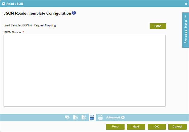 JSON Reader Template Configuration screen