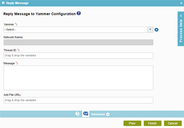 Reply Message to Yammer Configuration screen